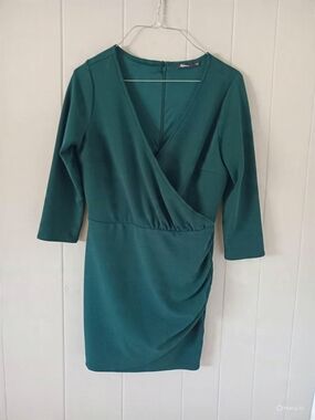 Reitmans Deep Teal Wrap-Style Long Sleeve Dress Size Medium